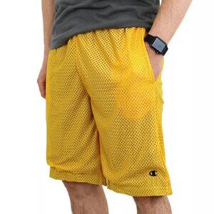 Champion Mens Yellow Mesh Athletic Shorts Elastic Waistband Pockets NEW Large